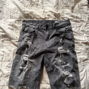 Casual Gray Distressed Jean Shorts for Men